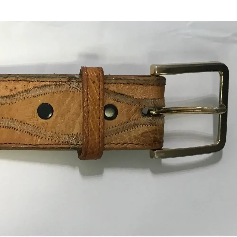 Vintage Nocona Mens Tan Genuine Ostrich Leather Western Belt With Buckle Size 34